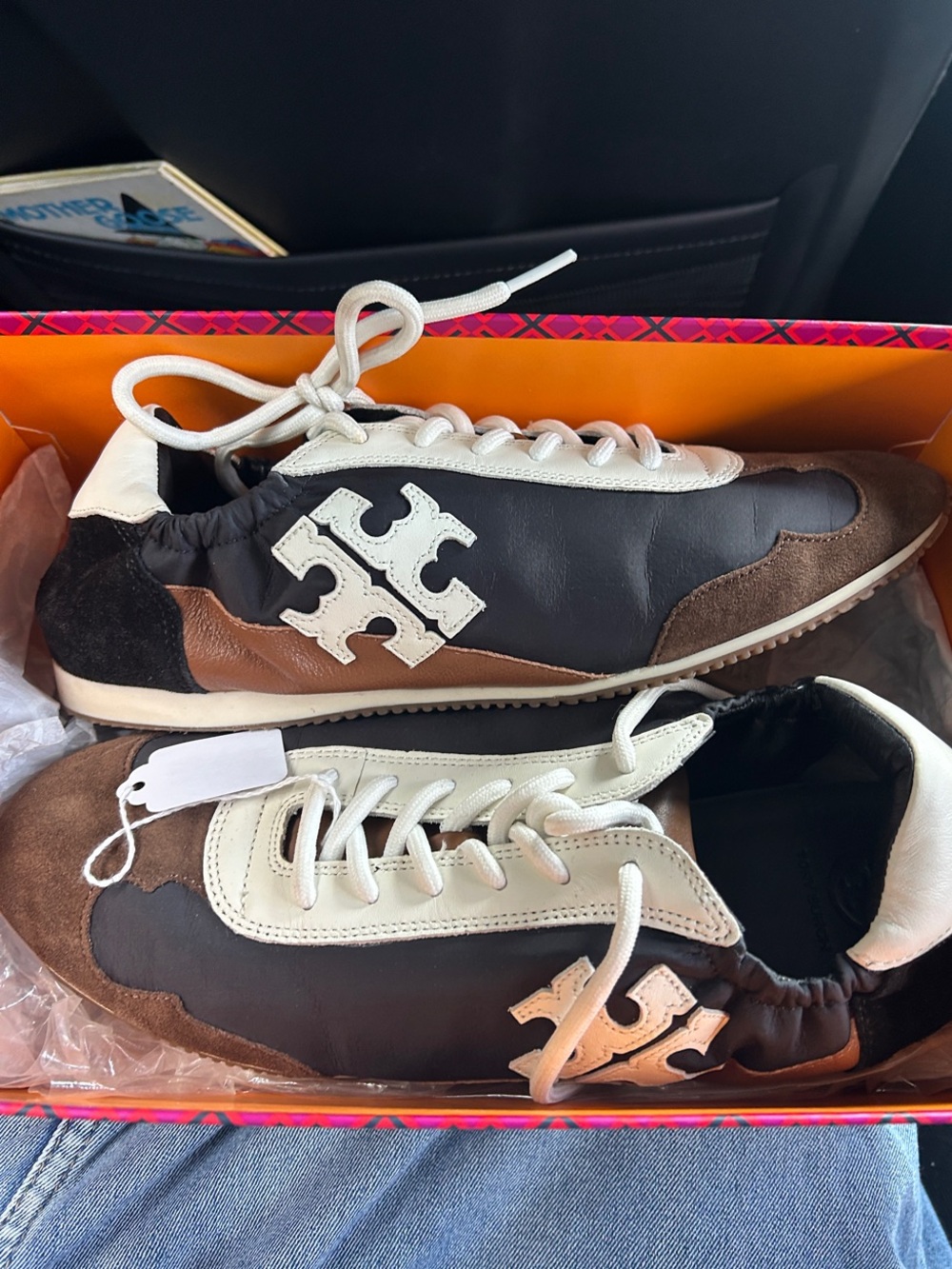 Tory Burch Black, Brown & White Leather Sneakers size 10 with box